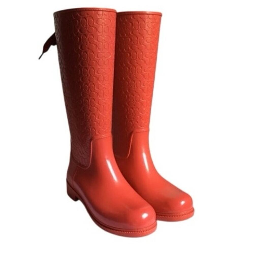 Coach Signature Women's Red Tie Back Rain Boots Size 7